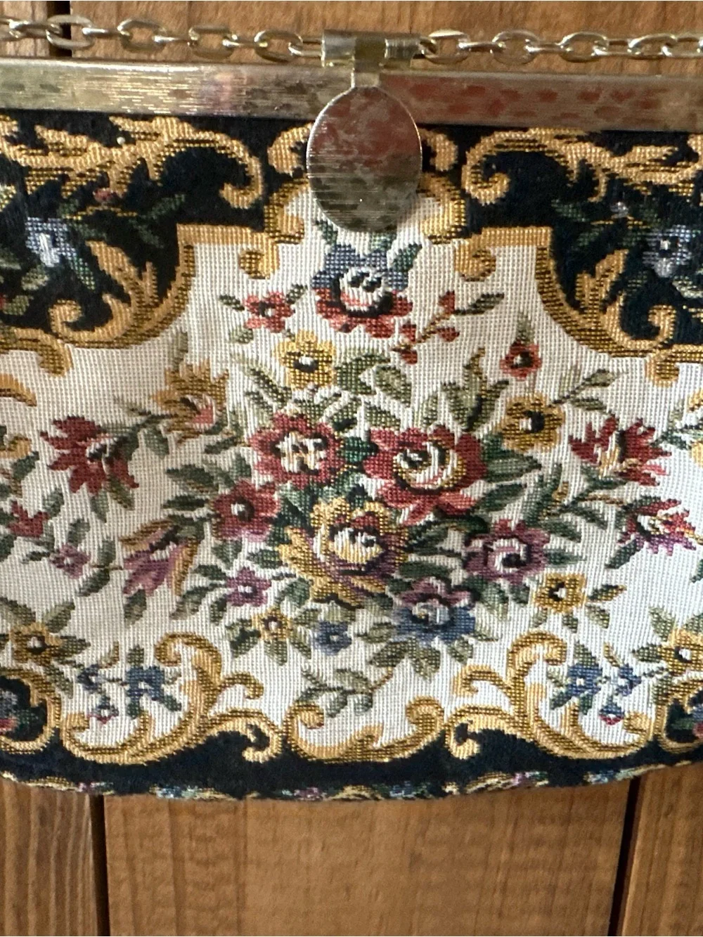 Floral Tapestry Evening Clutch in Black and Cream